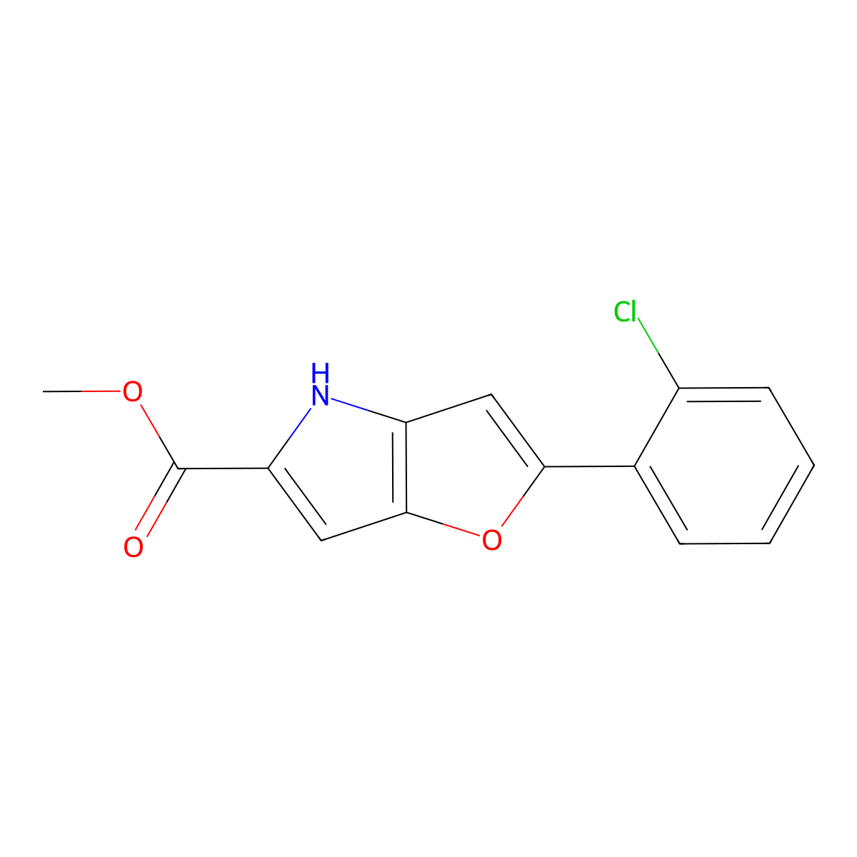 Methyl 2-(2-chlorophenyl)-4H-furo[3,2-b]pyrrole-5-carboxylate molecular structure, CAS 1713640-18-6