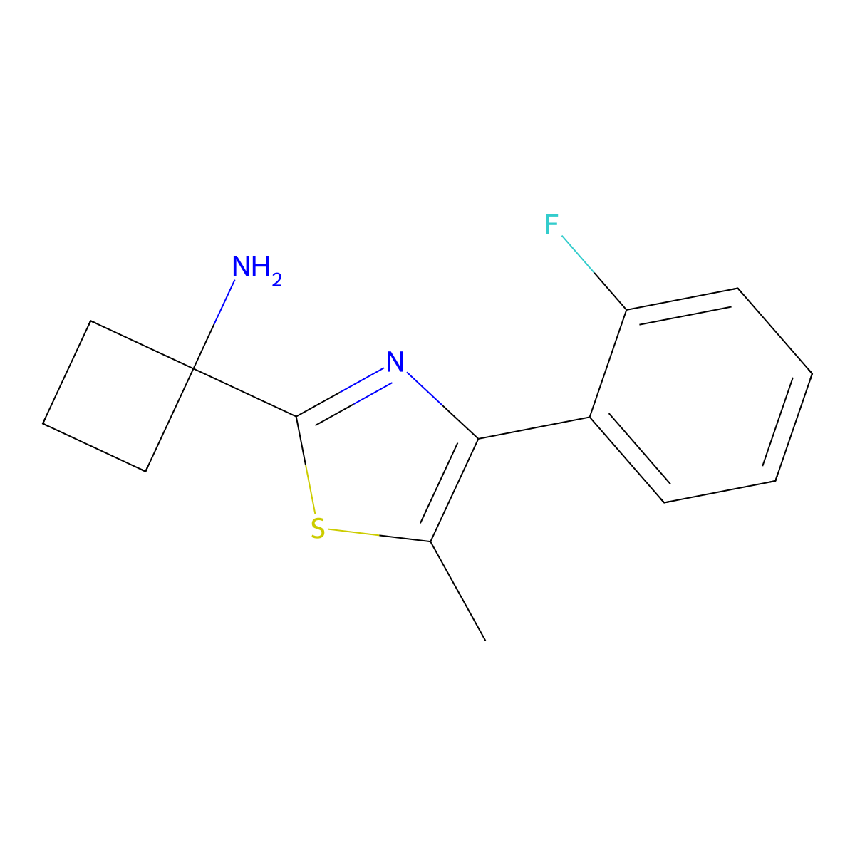 1-[4-(2-Fluorophenyl)-5-methyl-1,3-thiazol-2-yl]cyclobutan-1-amine molecular structure, CAS 1713658-32-2