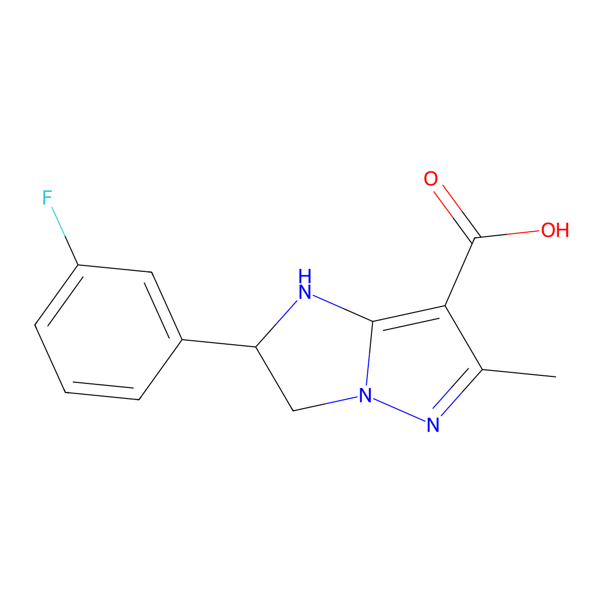 2-(3-Fluorophenyl)-6-methyl-2,3-dihydro-1H-imidazo[1,2-b]pyrazole-7-carboxylic acid molecular structure, CAS 1713713-79-1