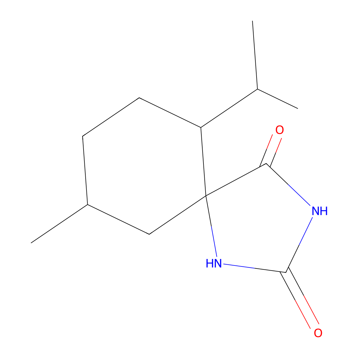 (5S,6S,9R)-9-Methyl-6-(1-methylethyl)-1,3-diazaspiro[4.5]decane-2,4-dione molecular structure, CAS 17138-09-9