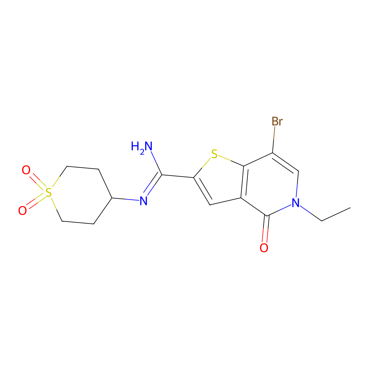 7-bromo-N-(1,1-dioxidotetrahydro-2H-thiopyran-4-yl)-5-ethyl-4-oxo-4,5-dihydrothieno[3,2-c]pyridine-2-carboximidamide molecular structure, CAS 1714146-64-1