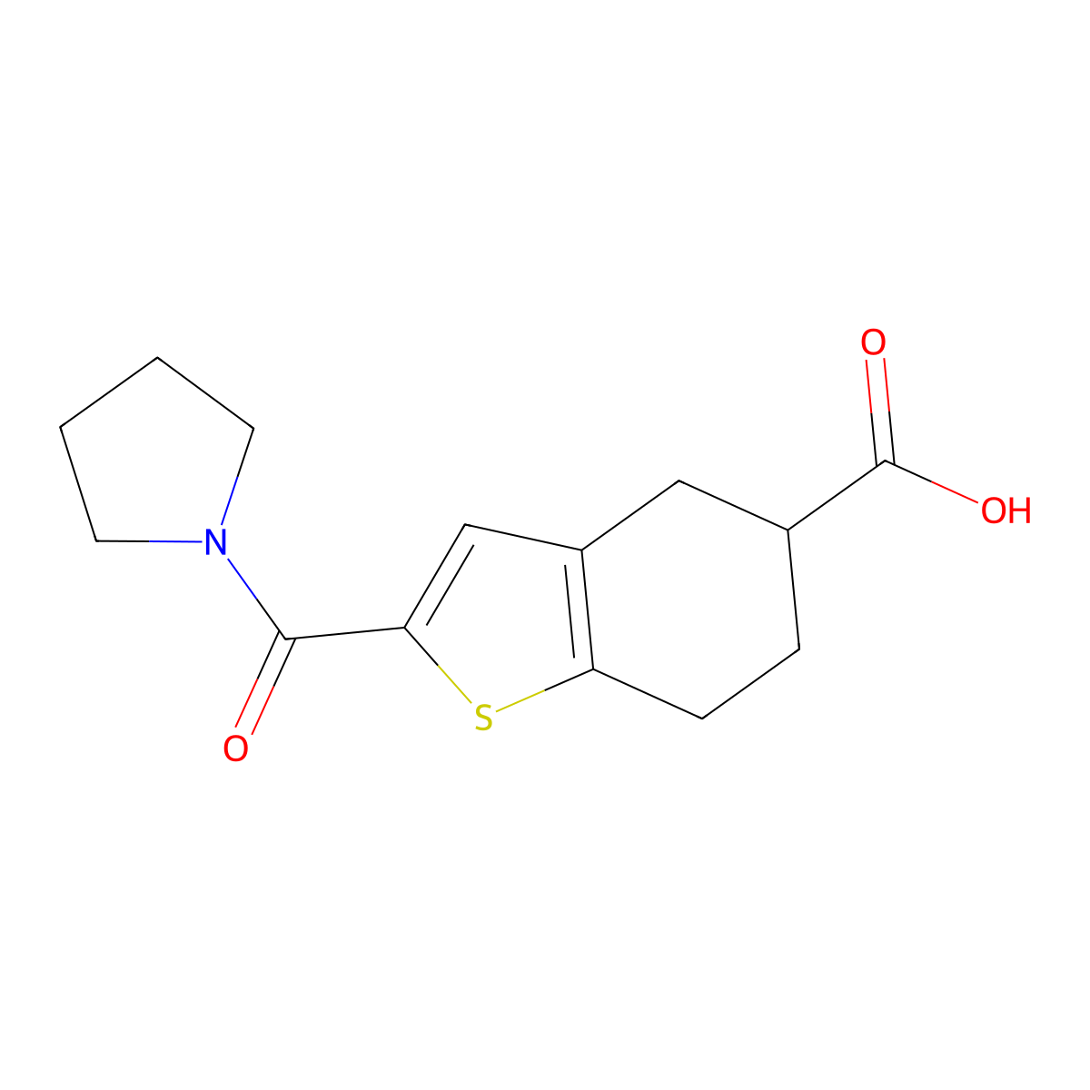 2-(1-Pyrrolidinylcarbonyl)-4,5,6,7-tetrahydro-1-benzothiophene-5-carboxylic acid molecular structure, CAS 1714148-54-5