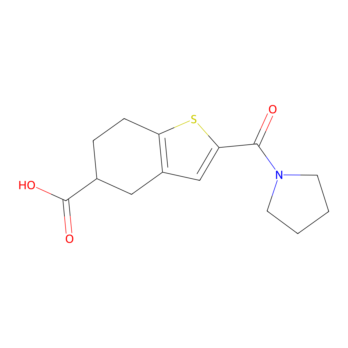 2-(1-Pyrrolidinylcarbonyl)-4,5,6,7-tetrahydro-1-benzothiophene-5-carboxylic acid molecular structure, CAS 1714148-54-5