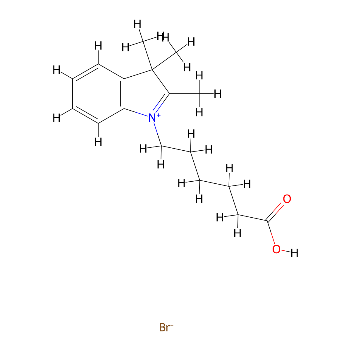 1-(5-Carboxypentyl)-2,3,3-trimethyl-3H-indol-1-ium bromide molecular structure, CAS 171429-43-9