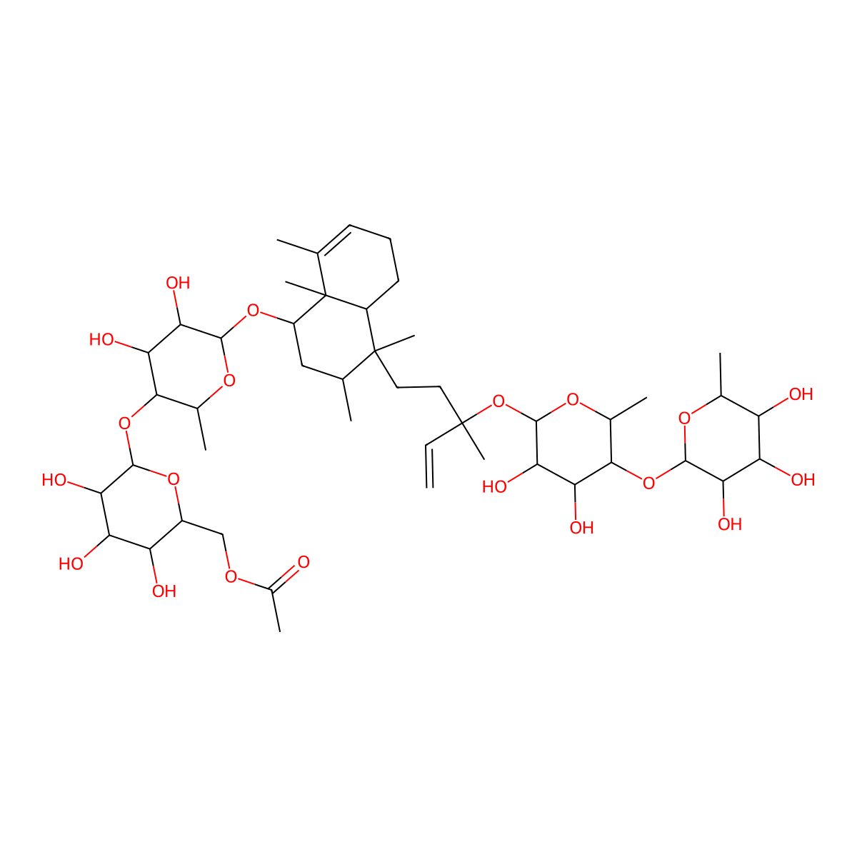 [(2R,3S,4S,5R,6S)-6-[(2S,3R,4S,5R,6R)-6-[[(1S,3R,4S,4aR,8aR)-4-[(3S)-3-[(2S,3R,4R,5R,6R)-3,4-dihydroxy-6-methyl-5-[(2S,3R,4R,5R,6S)-3,4,5-trihydroxy-6-methyloxan-2-yl]oxyoxan-2-yl]oxy-3-methylpent-4-enyl]-3,4,8,8a-tetramethyl-1,2,3,4a,5,6-hexahydronaphthalen-1-yl]oxy]-4,5-dihydroxy-2-methyloxan-3-yl]oxy-3,4,5-trihydroxyoxan-2-yl]methyl acetate molecular structure, CAS 171438-32-7
