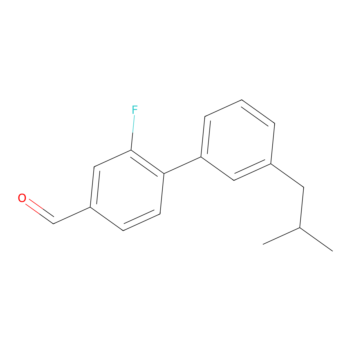 2-Fluoro-3'-(2-methylpropyl)[1,1'-biphenyl]-4-carboxaldehyde molecular structure, CAS 1714636-72-2