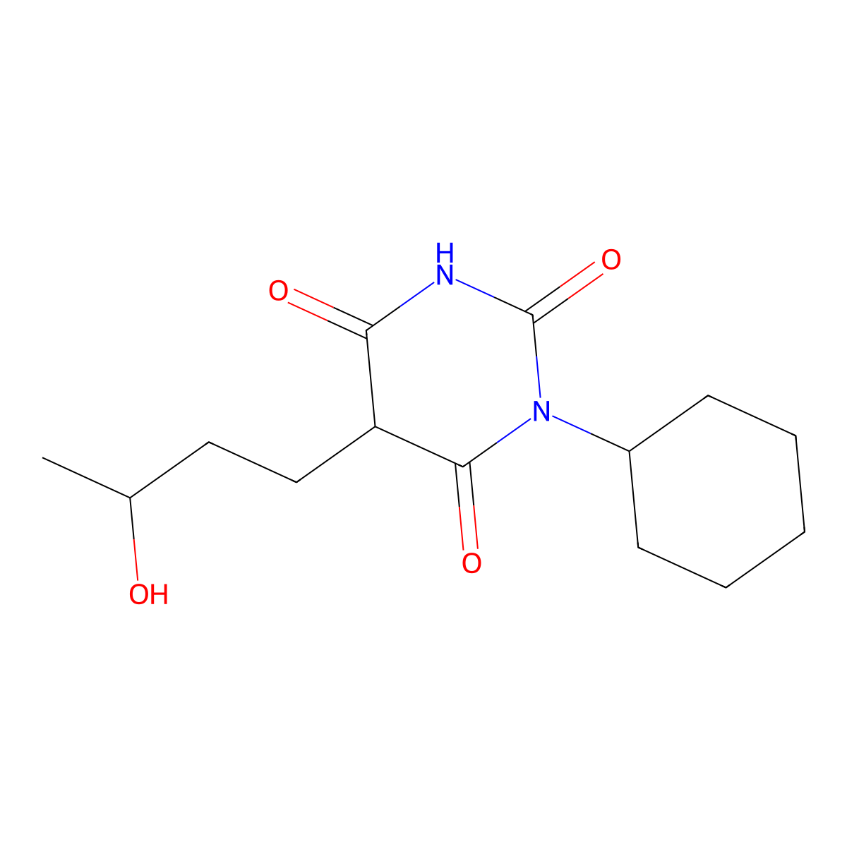 3-Cyclohexyl-6-hydroxy-5-(3-hydroxybutyl)pyrimidine-2,4(3H,5H)-dione molecular structure, CAS 17148-44-6