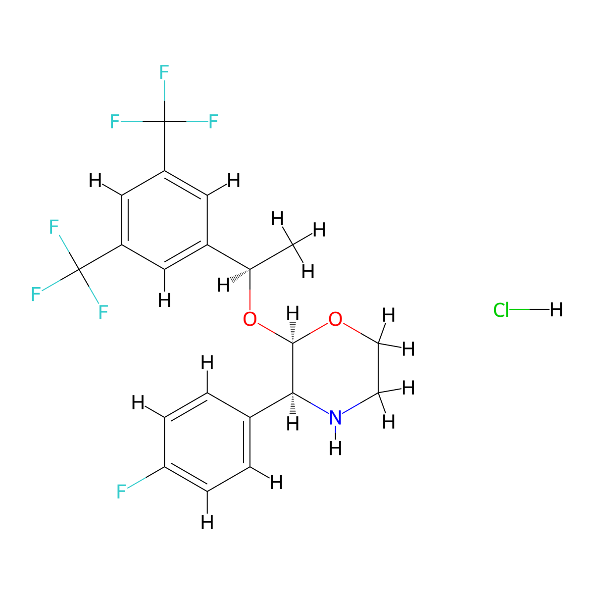 (2R,3S)-2-[(1R)-1-[3,5-bis(trifluoromethyl)phenyl)ethoxy]-3-(4-fluorophenyl)morpholine hydrochloride molecular structure, CAS 171482-05-6