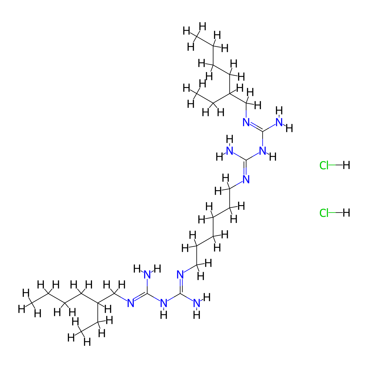 Alexidine dihydrochloride molecular structure, CAS 1715-30-6