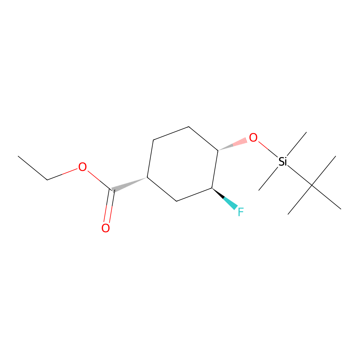 (1R,3S,4S)-ethyl 4-((tert-butyldimethylsilyl)oxy)-3-fluorocyclohexanecarboxylate molecular structure, CAS 1715032-78-2