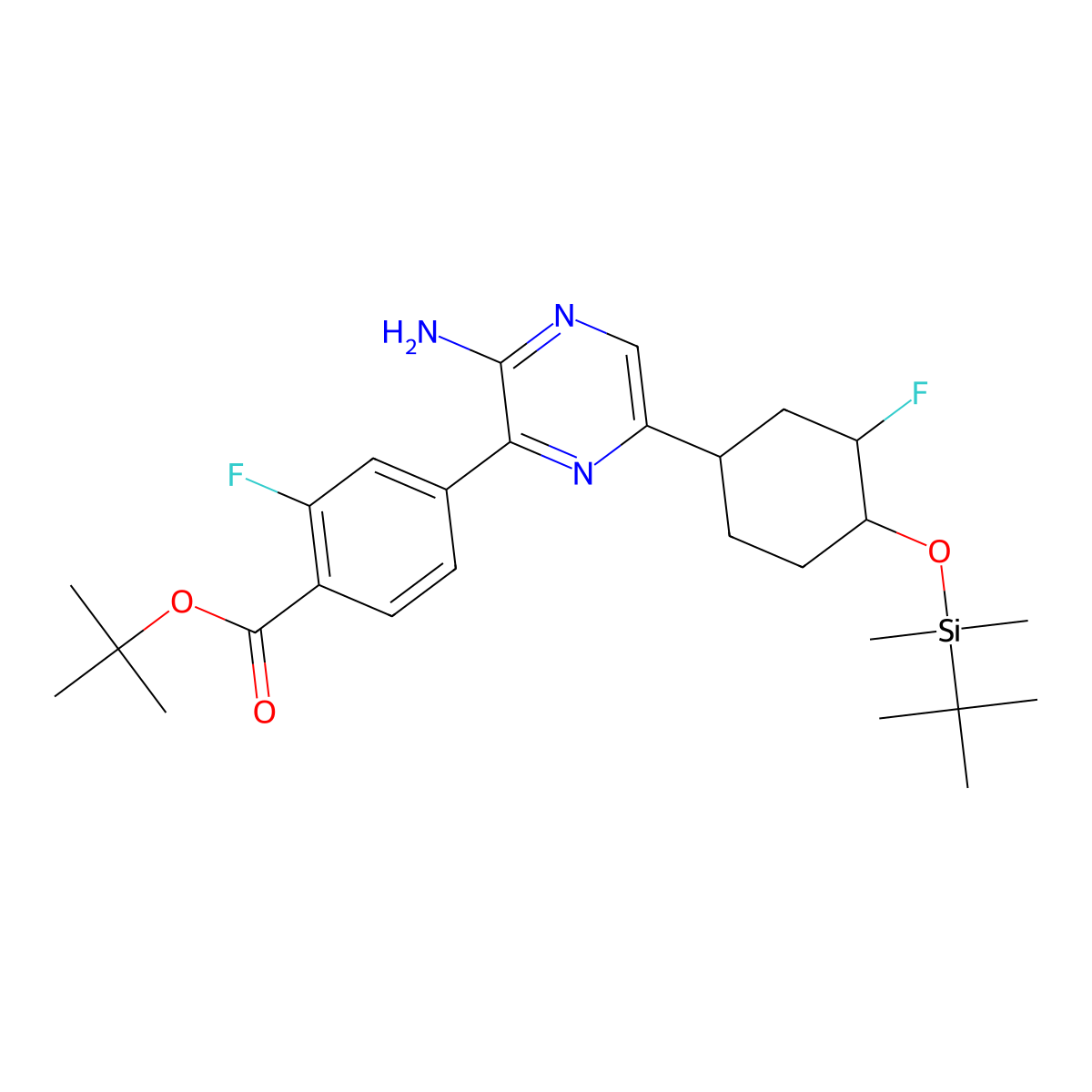 tert-Butyl 4-(3-amino-6-((1S,3S,4S)-4-((tert-butyldimethylsilyl)oxy)-3-fluorocyclohexyl)pyrazin-2-yl)-2-fluorobenzoate molecular structure, CAS 1715032-87-3