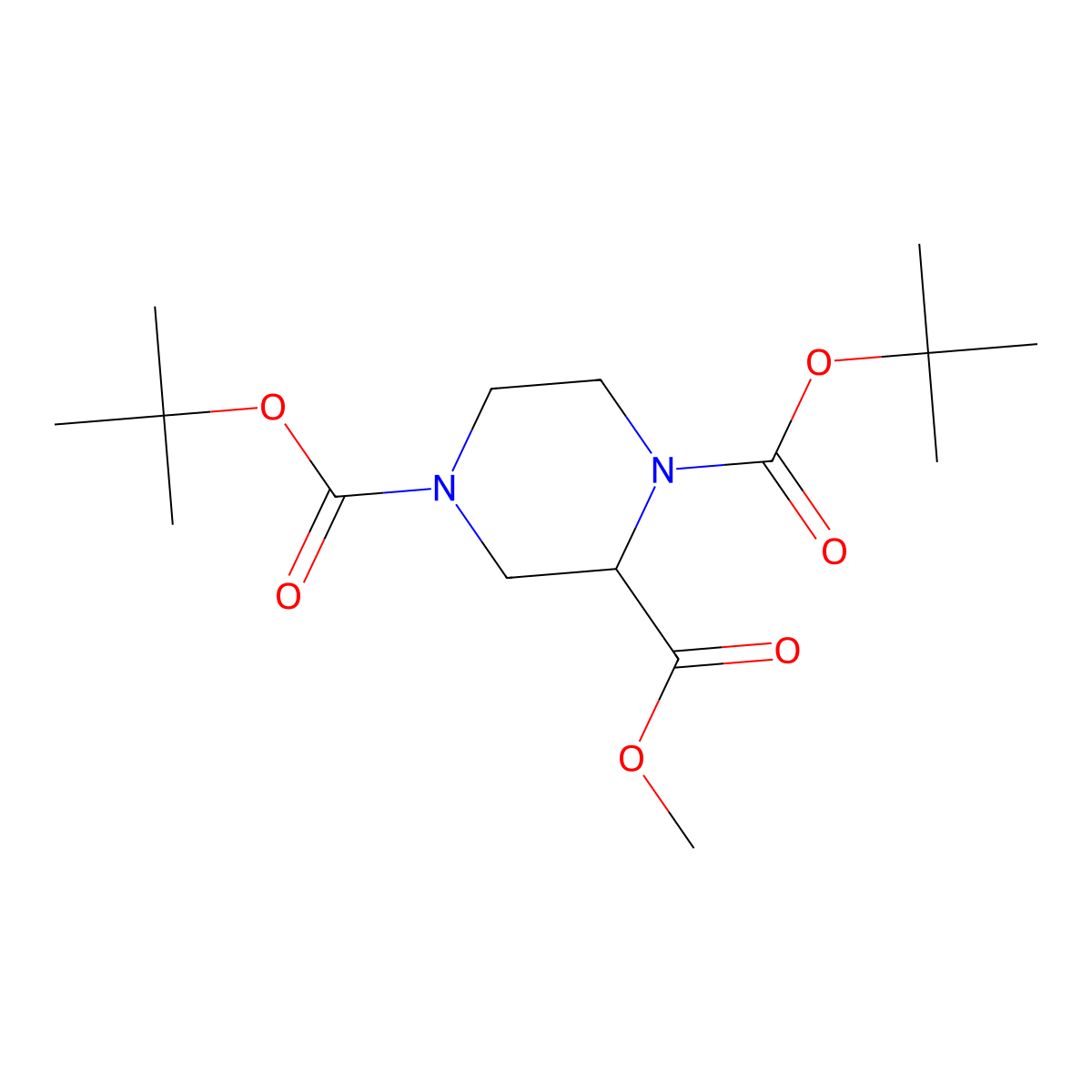 1,4-Di-tert-butyl 2-methyl piperazine-1,2,4-tricarboxylate molecular structure, CAS 171504-98-6