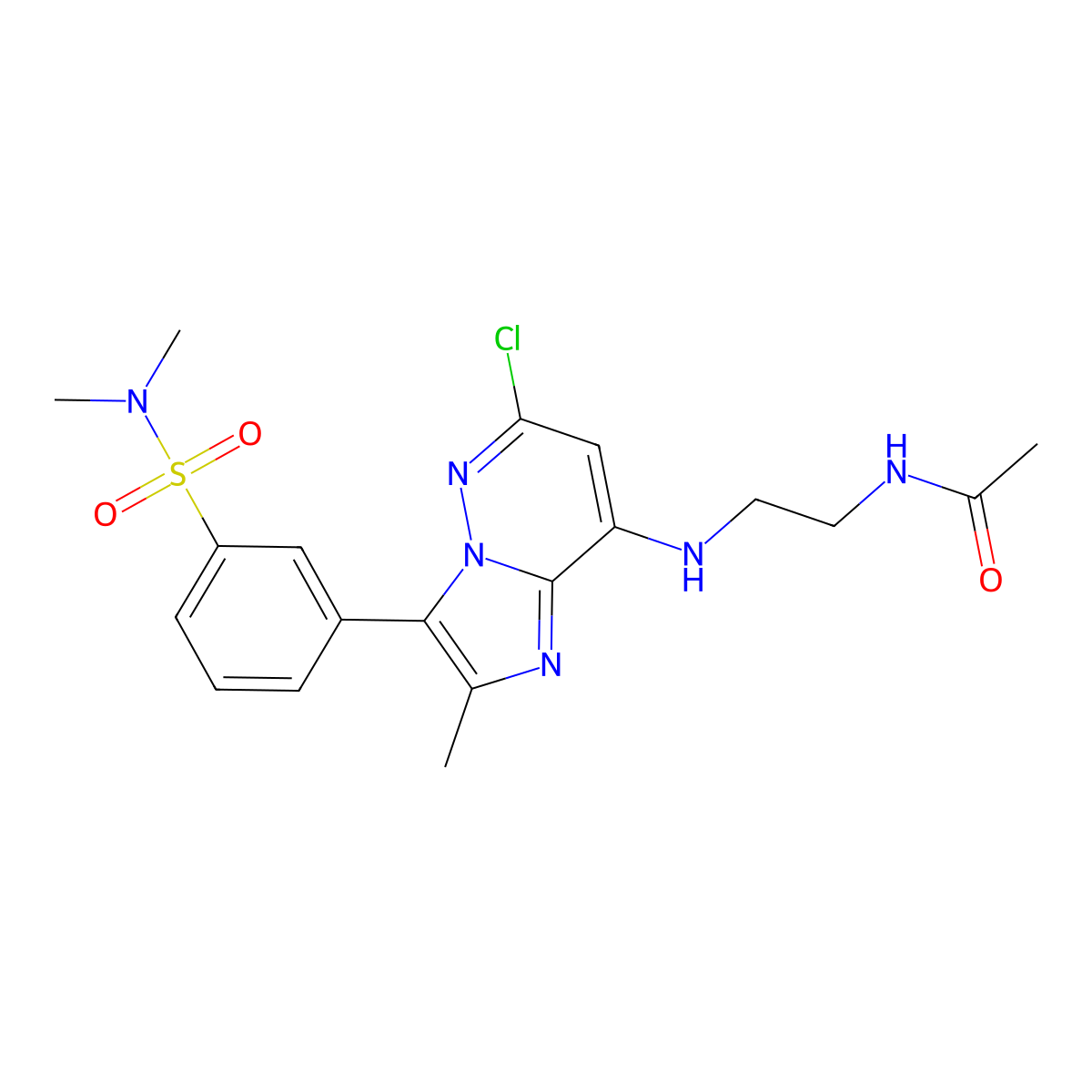 N-(2-((6-chloro-3-(3-(N,N-dimethylsulfamoyl)phenyl)-2-methylimidazo[1,2-b]pyridazin-8-yl)amino)ethyl)acetamide molecular structure, CAS 1715934-43-2