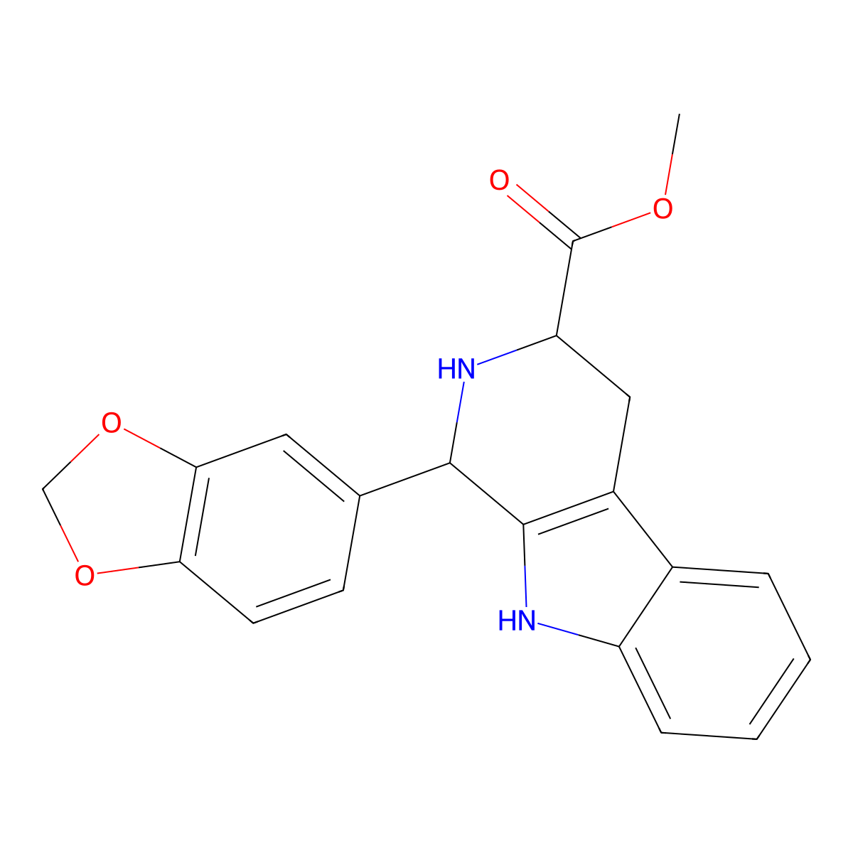 Methyl (1R,3S)-1-(1,3-benzodioxol-5-yl)-2,3,4,9-tetrahydro-1H-pyrido(3,4-b)indole-3-carboxylate molecular structure, CAS 171596-44-4