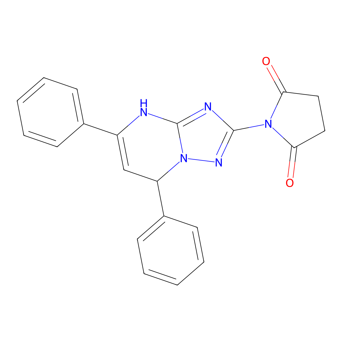 2,5-Pyrrolidinedione, 1-(5,7-diphenyl-4,7-dihydro-(1,2,4)triazolo(1,5-a)pyrimidin-2-yl)- molecular structure, CAS 171668-01-2