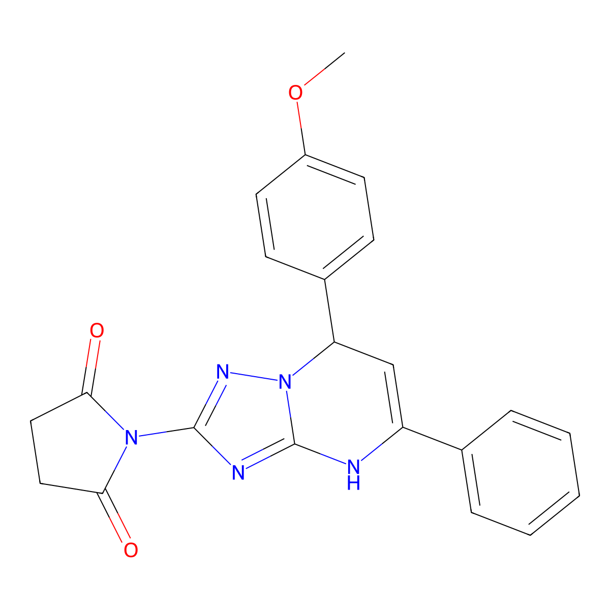 1-(1,7-Dihydro-7-(4-methoxyphenyl)-5-phenyl(1,2,4)triazolo(1,5-a)pyrimidin-2-yl)-2,5-pyrrolidinedione molecular structure, CAS 171668-02-3