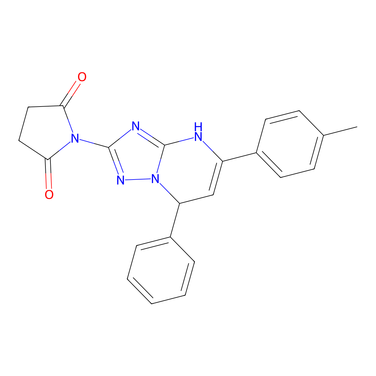2,5-Pyrrolidinedione, 1-(5-(4-methylphenyl)-7-phenyl-4,7-dihydro-(1,2,4)triazolo(1,5-a)pyrimidin-2-yl)- molecular structure, CAS 171668-03-4