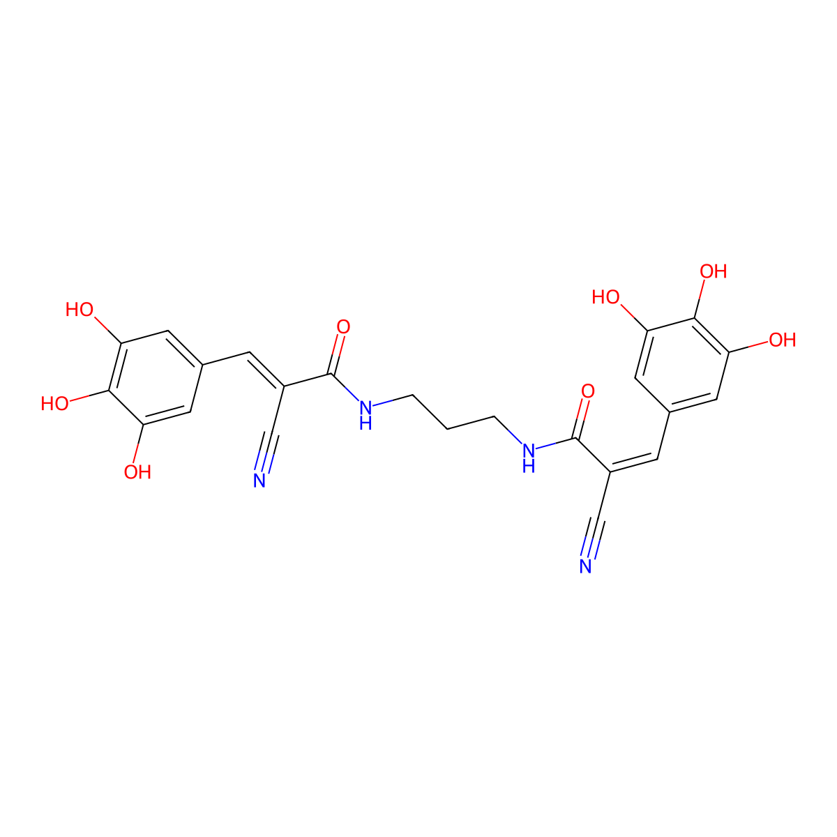 (E)-2-cyano-N-[3-[[(E)-2-cyano-3-(3,4,5-trihydroxyphenyl)prop-2-enoyl]amino]propyl]-3-(3,4,5-trihydroxyphenyl)prop-2-enamide molecular structure, CAS 171674-76-3