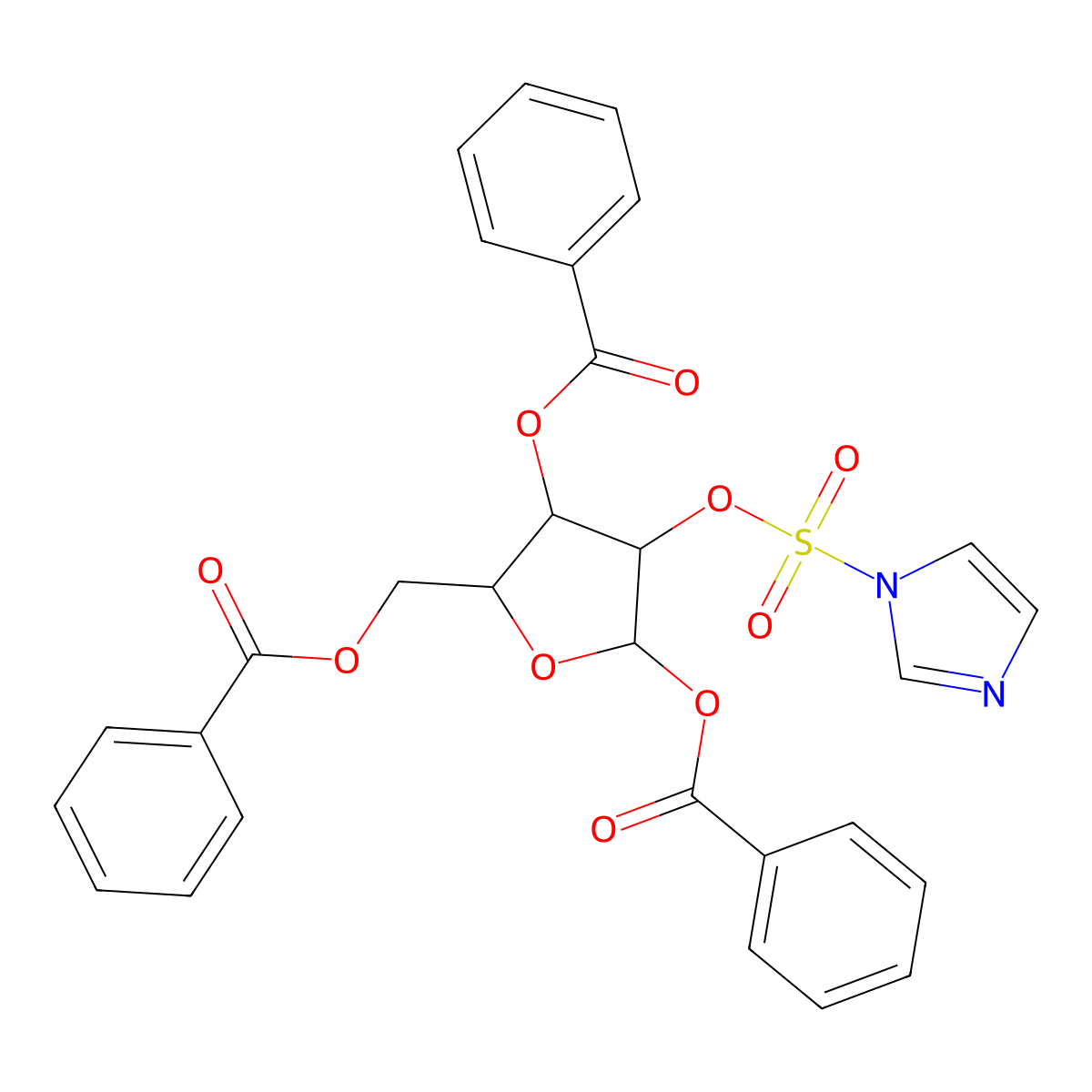 (3,5-Dibenzoyloxy-4-imidazol-1-ylsulfonyloxyoxolan-2-yl)methyl benzoate molecular structure, CAS 171720-99-3
