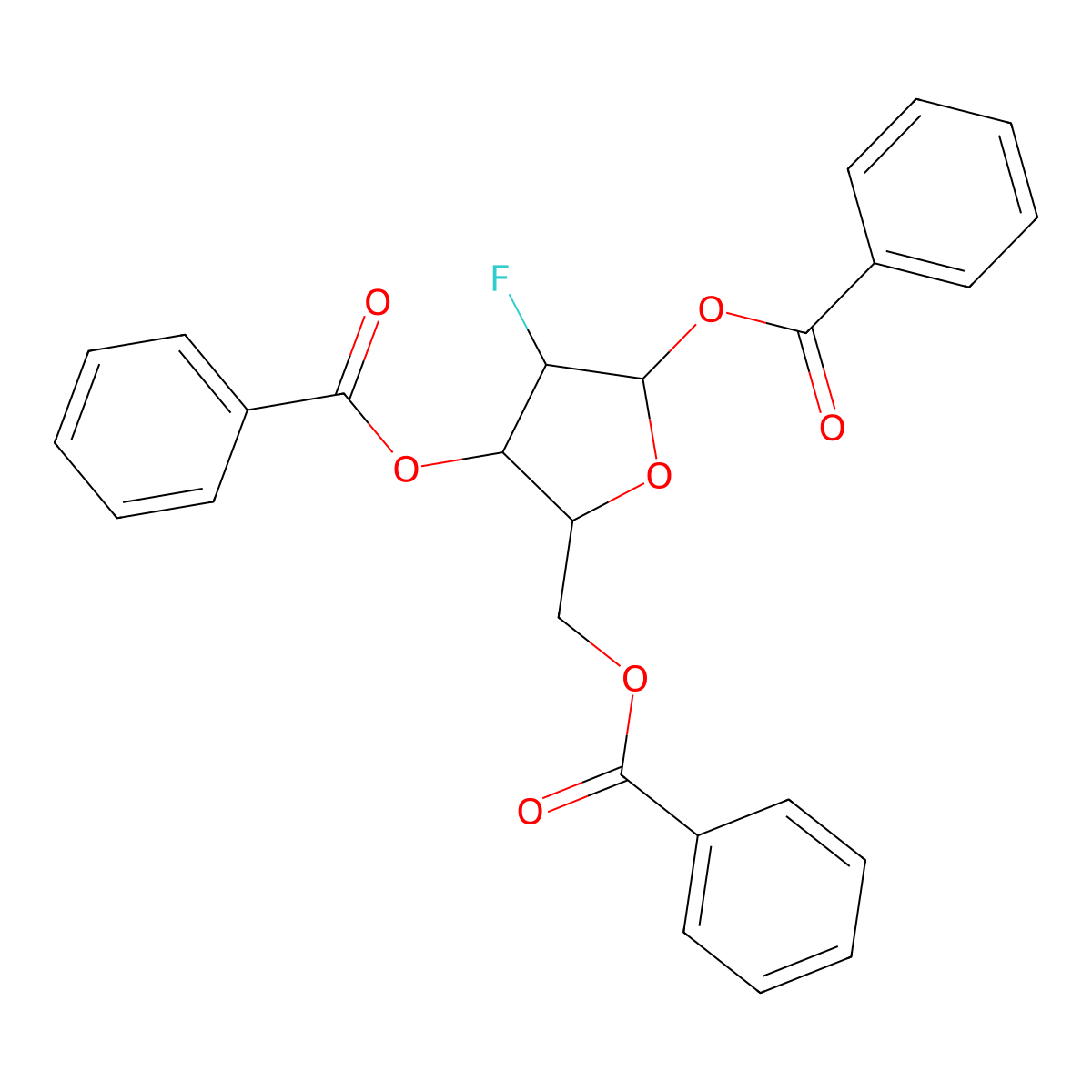(2S,3R,4S,5S)-4-(benzoyloxy)-5-((benzoyloxy)methyl)-3-fluorooxolan-2-yl benzoate molecular structure, CAS 171721-00-9