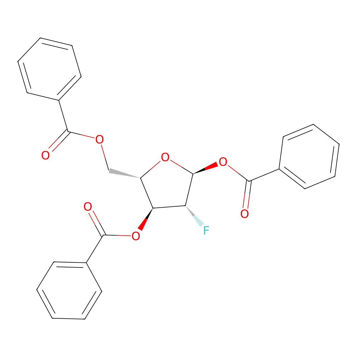 (2S,3R,4S,5S)-4-(benzoyloxy)-5-((benzoyloxy)methyl)-3-fluorooxolan-2-yl benzoate molecular structure, CAS 171721-00-9