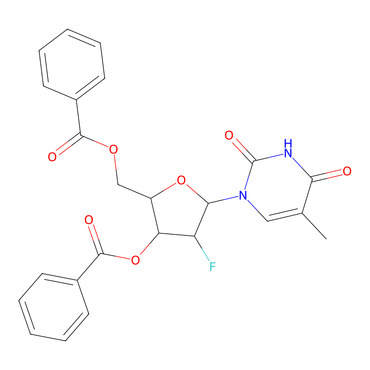 1(3,5-di-O-benzoyl-2-deoxy-2-fluoro-beta-L-arabinofuranosyl) thymine molecular structure, CAS 171721-03-2
