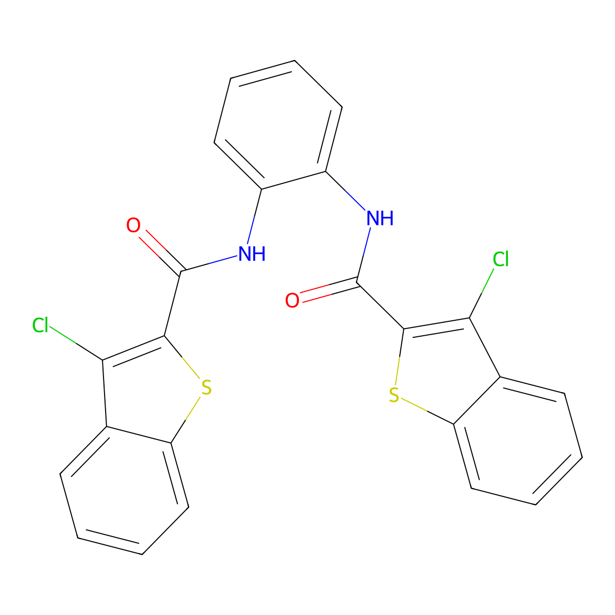 3-chloro-N-[2-[(3-chloro-1-benzothiophene-2-carbonyl)amino]phenyl]-1-benzothiophene-2-carboxamide molecular structure, CAS 171738-94-6