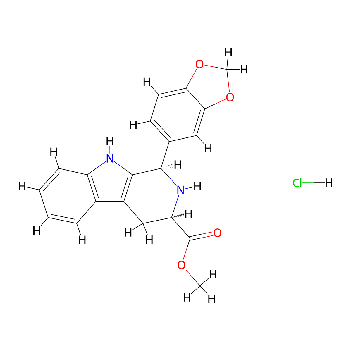 Methyl (1R,3R)-1-(benzo[d][1,3]dioxol-5-yl)-2,3,4,9-tetrahydro-1H-pyrido[3,4-b]indole-3-carboxylate hydrochloride molecular structure, CAS 171752-68-4