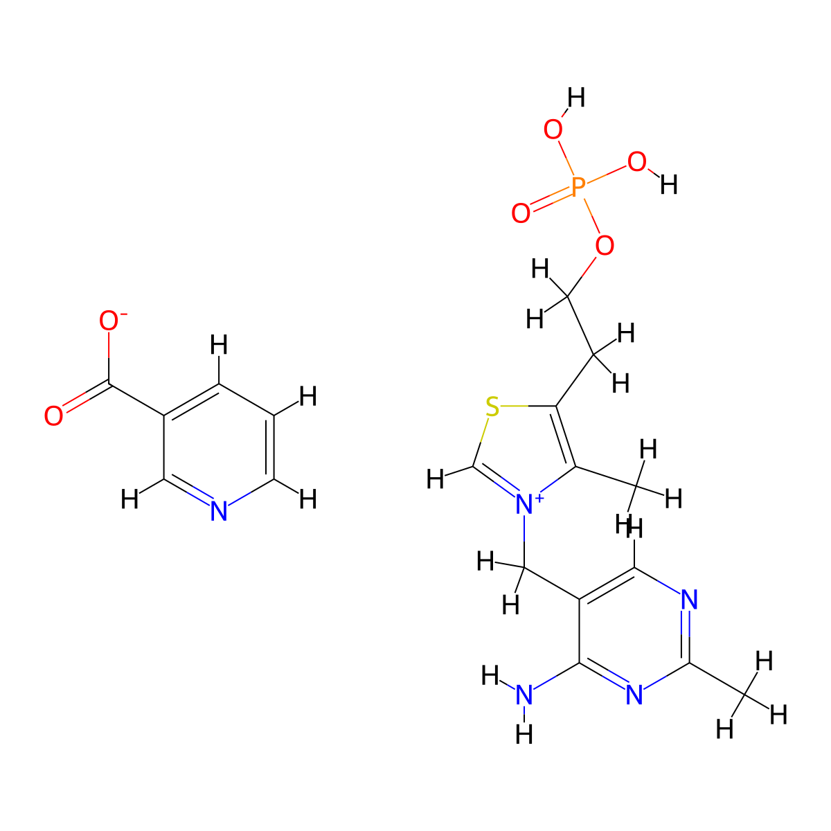 3-[(4-Amino-2-methylpyrimidin-5-yl)methyl]-4-methyl-5-[2-(phosphonooxy)ethyl]-1,3-thiazol-3-ium pyridine-3-carboxylate molecular structure, CAS 17176-44-2