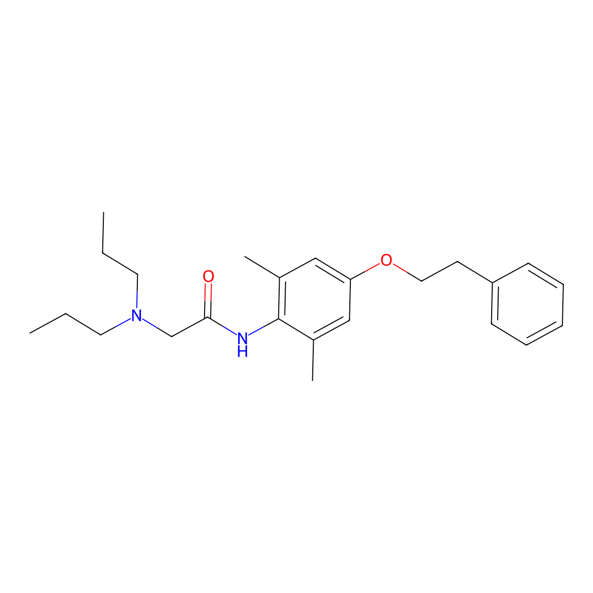 Acetamide, N-(2,6-dimethyl-4-(2-phenylethoxy)phenyl)-2-(dipropylamino)- molecular structure, CAS 17179-47-4