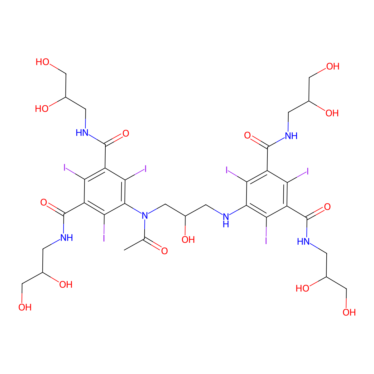 5-(Acetyl(3-((3,5-bis((2,3-dihydroxypropyl)carbamoyl)-2,4,6-triiodophenyl)amino)-2-hydroxypropyl)amino)-N,N'-bis(2,3-dihydroxypropyl)-2,4,6-triiodobenzene-1,3-dicarboxamide molecular structure, CAS 171897-74-8