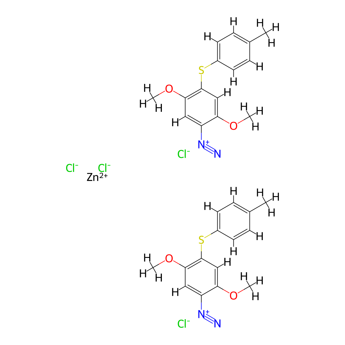 Benzenediazonium, 2,5-dimethoxy-4-((4-methylphenyl)thio)-, (T-4)-tetrachlorozincate(2-) (2:1) molecular structure, CAS 17192-80-2