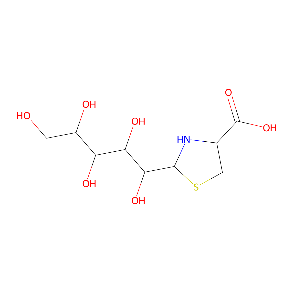 (1S)-1-C-(4-Carboxythiazolidin-2-yl)-D-arabinitol molecular structure, CAS 17205-71-9