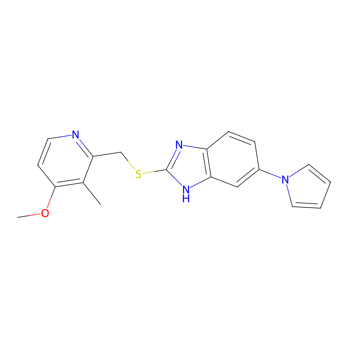 2-[[(4-Methoxy-3-methyl-2-pyridinyl)methyl]thio]-6-(1H-pyrrol-1-yl)-1H-benzimidazole molecular structure, CAS 172152-35-1