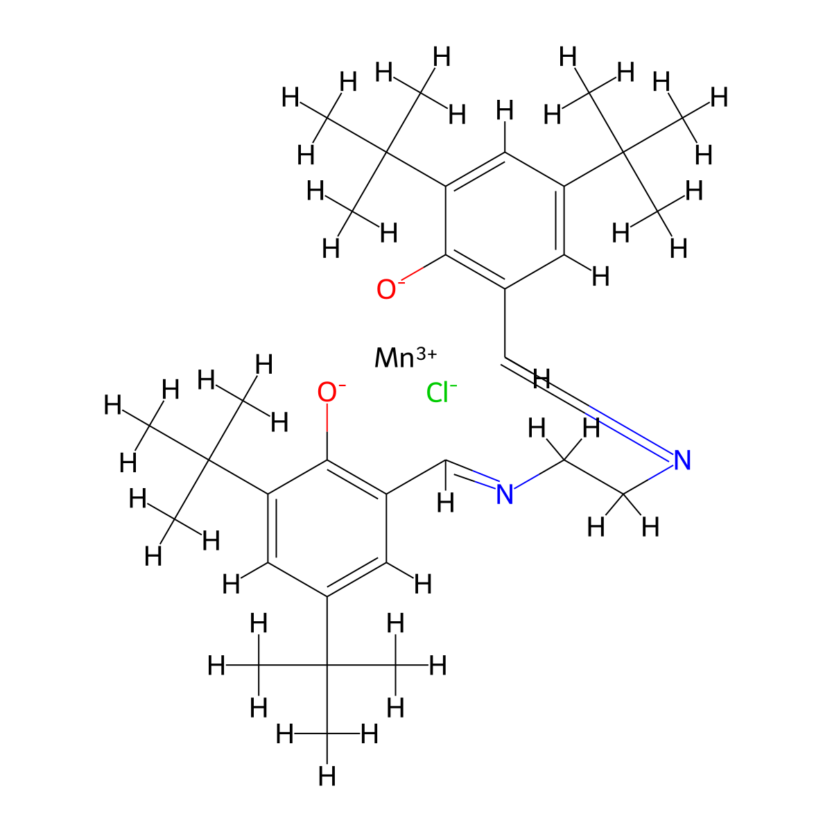 (SP-5-13)-Chloro[[2,2'-[1,2-ethanediylbis[(nitrilo-κN)methylidyne]]bis[4,6-bis(1,1-dimethylethyl)phenolato-κO]](2-)]manganese molecular structure, CAS 172172-24-6