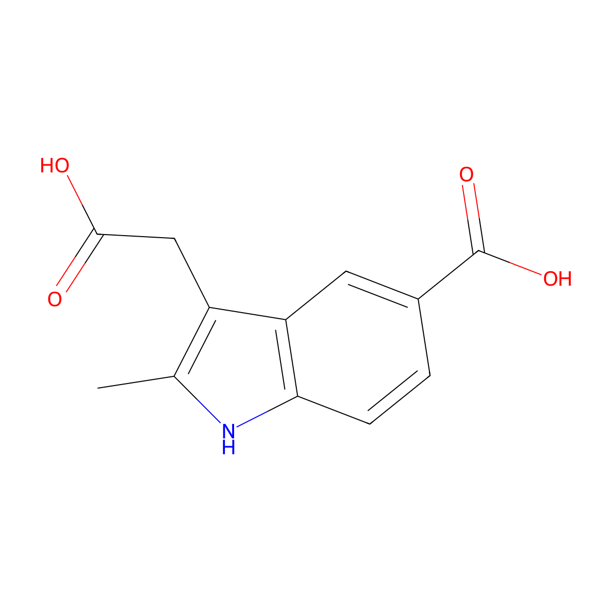 3-(carboxymethyl)-2-methyl-1H-indole-5-carboxylic acid molecular structure, CAS 17222-84-3