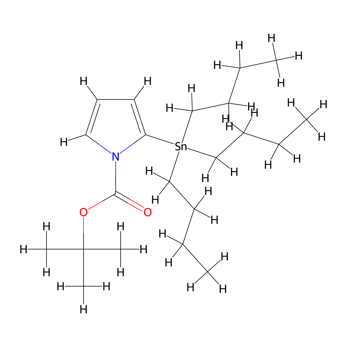1H-Pyrrole-1-carboxylic acid, 2-(tributylstannyl)-, 1,1-dimethylethyl ester molecular structure, CAS 172282-33-6