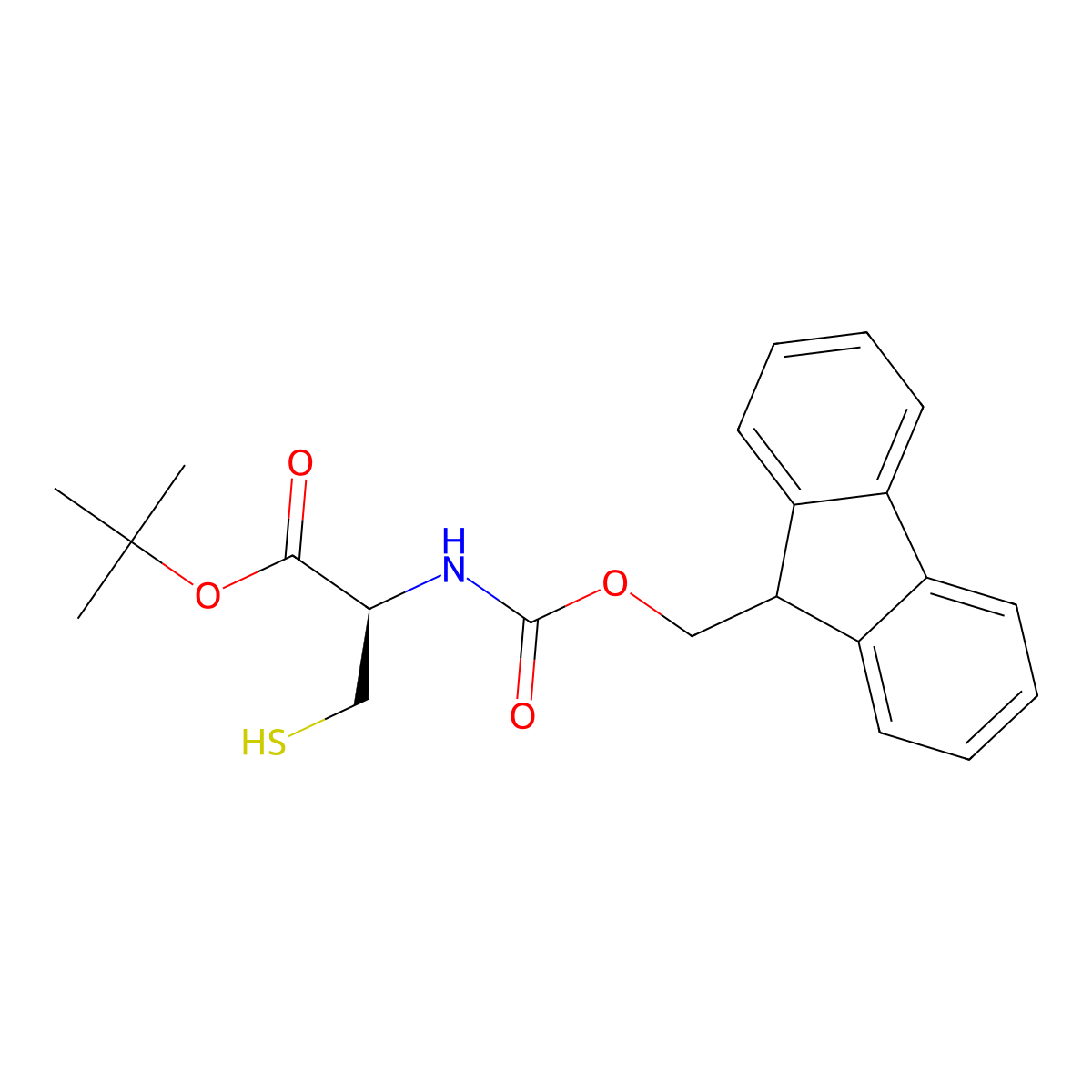 (R)-tert-Butyl 2-((((9H-fluoren-9-yl)methoxy)carbonyl)amino)-3-mercaptopropanoate molecular structure, CAS 172322-96-2