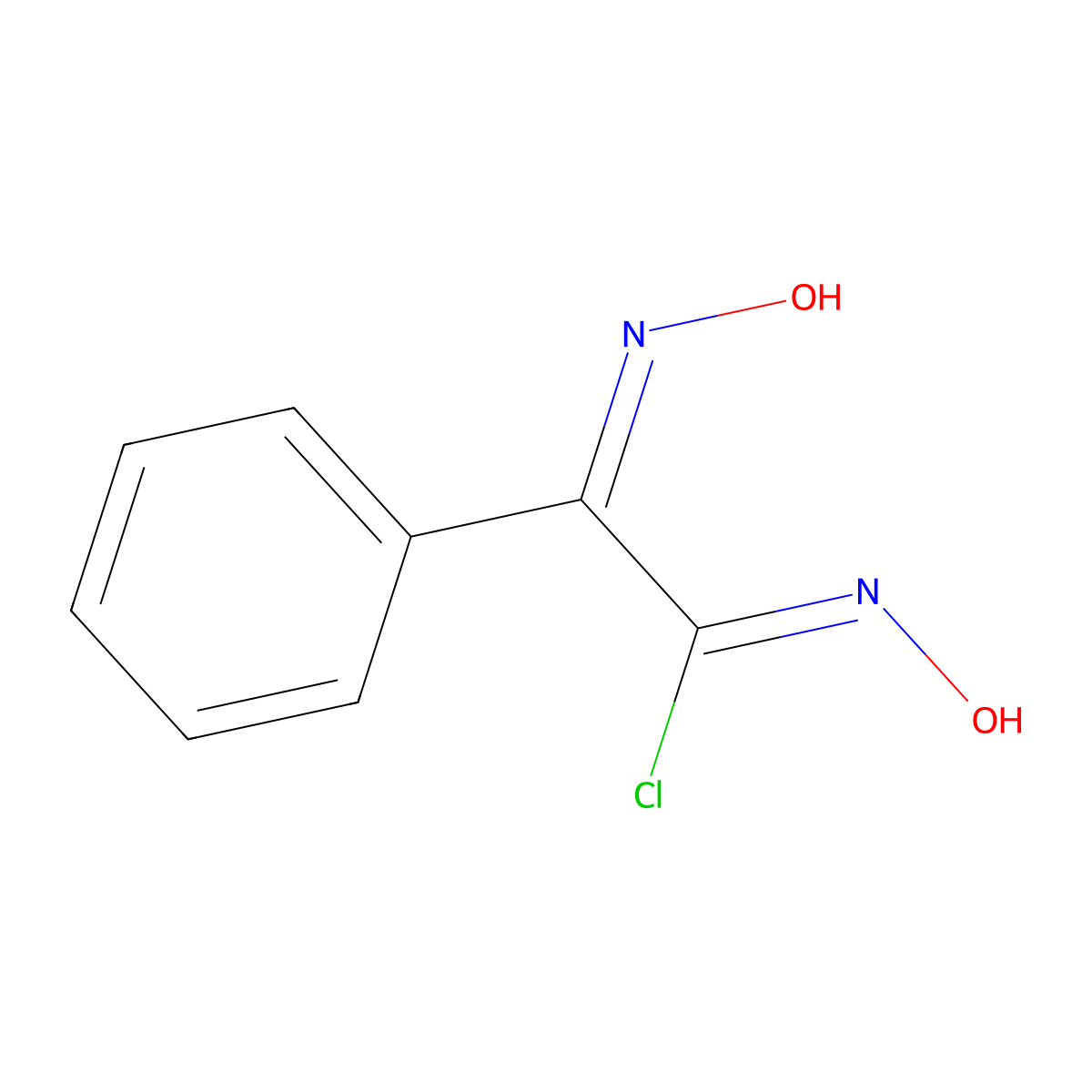(E,Z)-N-Hydroxy-2-(N-hydroxyimino)-2-phenylethenecarbonimidoyl chloride molecular structure, CAS 17237-32-0