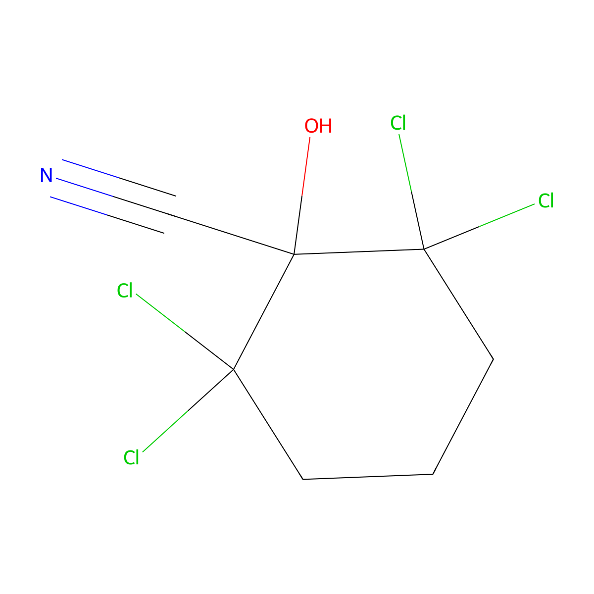 2,2,6,6-Tetrachloro-1-hydroxycyclohexane-1-carbonitrile molecular structure, CAS 1724-38-5