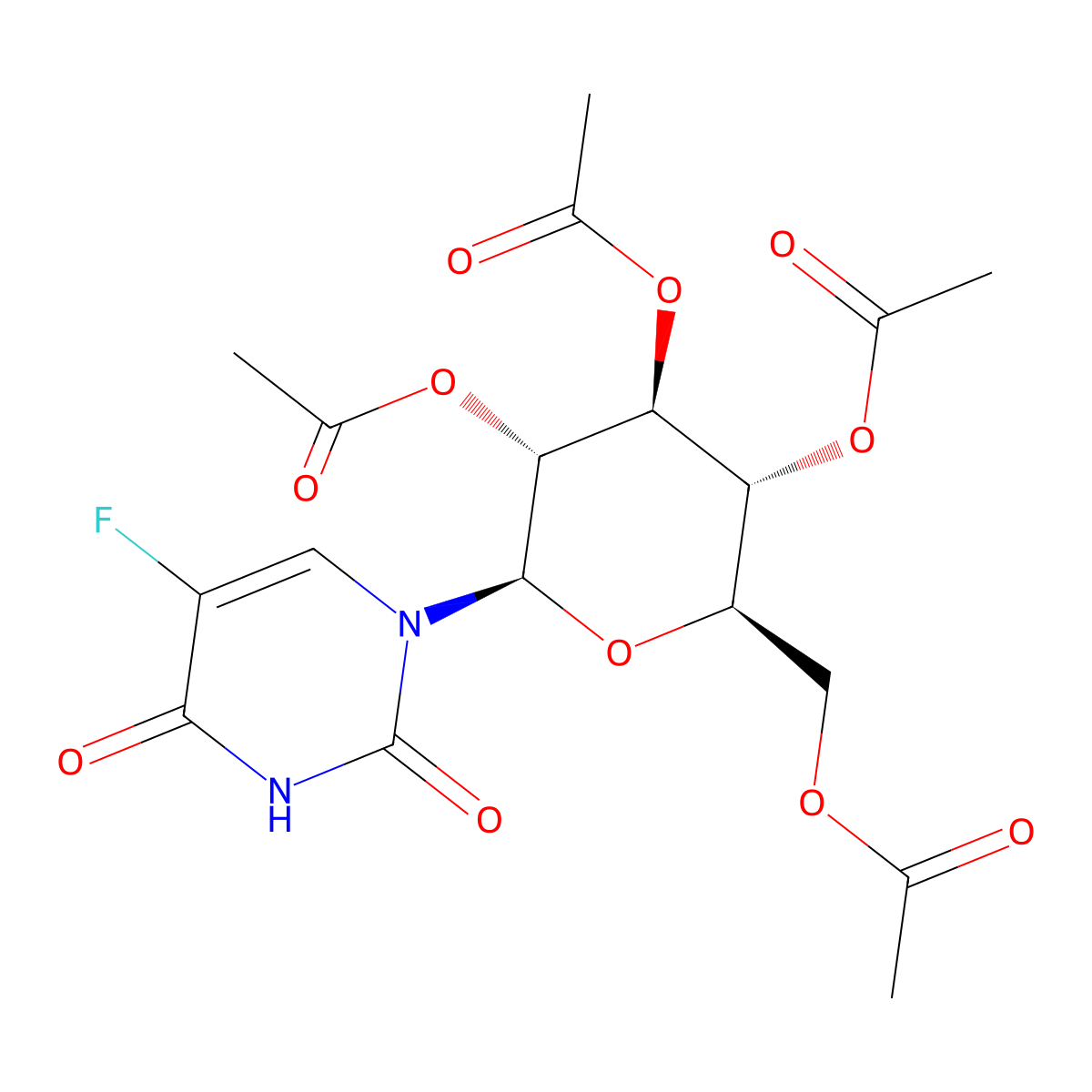 [(2R,3R,4S,5R,6R)-3,4,5-triacetyloxy-6-(5-fluoro-2,4-dioxopyrimidin-1-yl)oxan-2-yl]methyl acetate molecular structure, CAS 17242-87-4