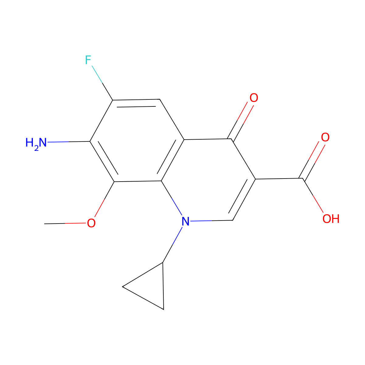 7-Amino-1-cyclopropyl-6-fluoro-1,4-dihydro-8-methoxy-4-oxo-3-quinolinecarboxylic Acid molecular structure, CAS 172426-88-9