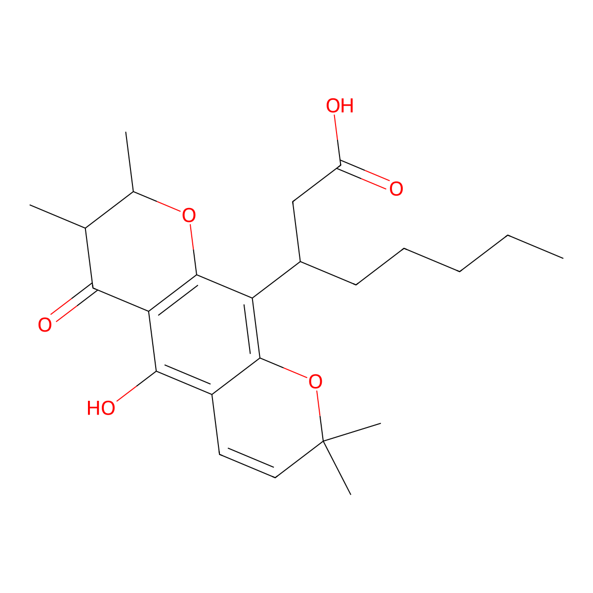 3-(5-Hydroxy-2,2,7,8-tetramethyl-6-oxo-7,8-dihydropyrano[3,2-g]chromen-10-yl)octanoic acid molecular structure, CAS 17243-98-0