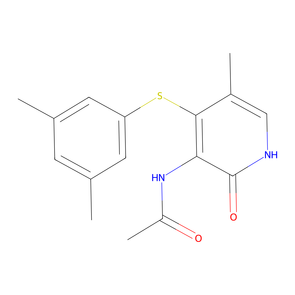 Acetamide, N-(4-((3,5-dimethylphenyl)thio)-1,2-dihydro-5-methyl-2-oxo-3-pyridinyl)- molecular structure, CAS 172469-99-7