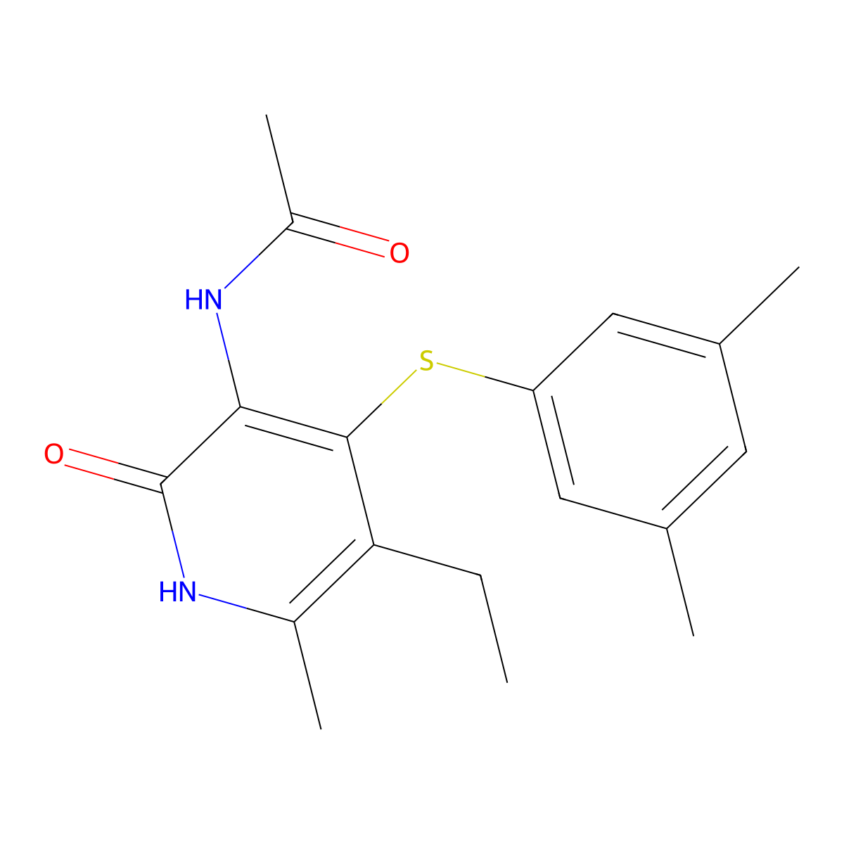 Acetamide, N-(4-((3,5-dimethylphenyl)thio)-5-ethyl-1,2-dihydro-6-methyl-2-oxo-3-pyridinyl) molecular structure, CAS 172470-03-0