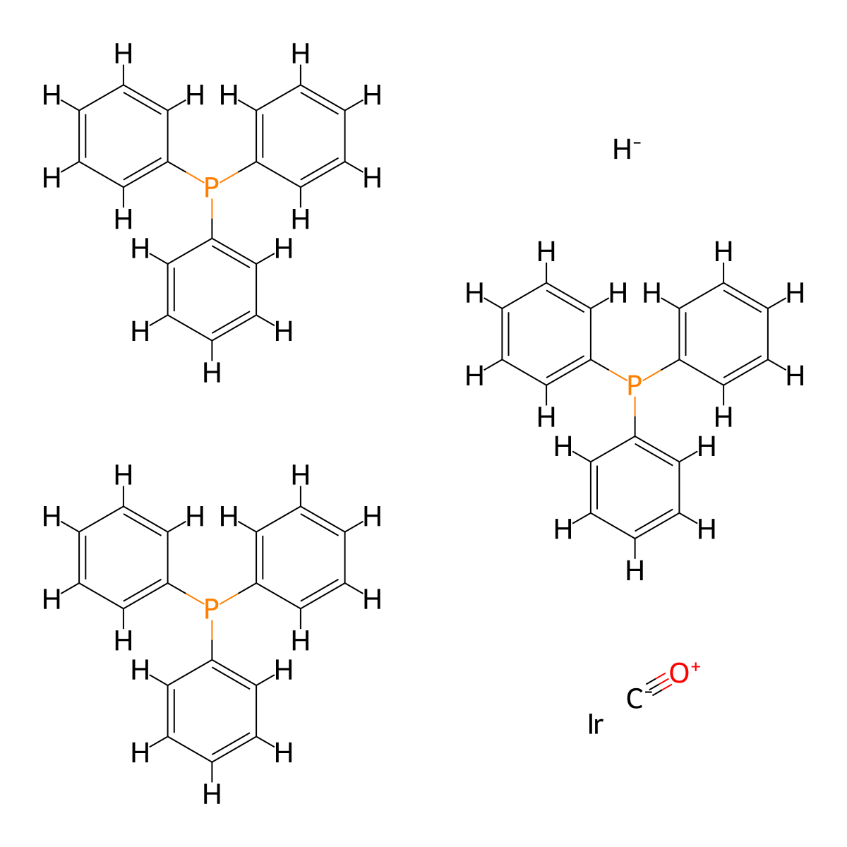 Carbonylhydrotris(triphenylphosphine)iridium molecular structure, CAS 17250-25-8