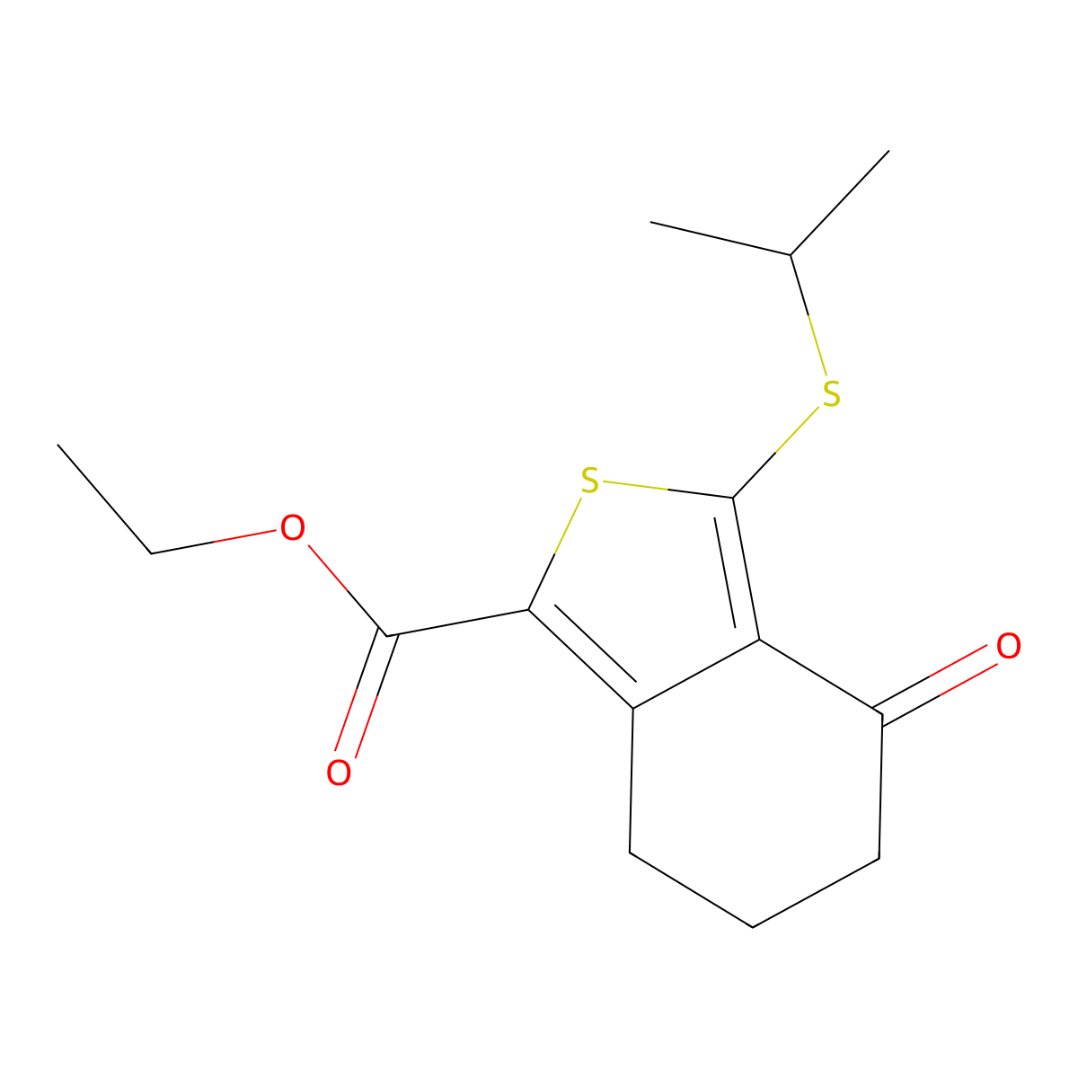 Ethyl 4,5,6,7-tetrahydro-3-((1-methylethyl)thio)-4-oxobenzo(c)thiophene-1-carboxylate molecular structure, CAS 172516-31-3