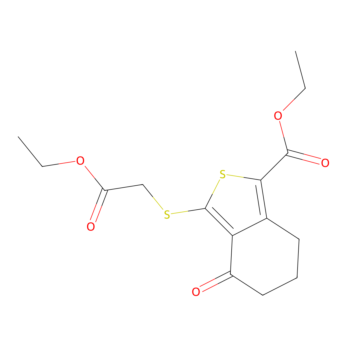 Ethyl 3-[(2-ethoxy-2-oxoethyl)thio]-4-oxo-4,5,6,7-tetrahydrobenzo[c]thiophene-1-carboxylate molecular structure, CAS 172516-34-6