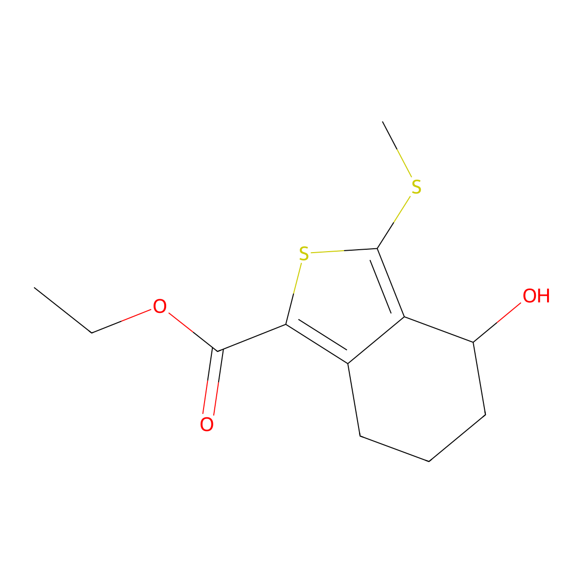 Ethyl 4-hydroxy-3-(methylsulfanyl)-4,5,6,7-tetrahydro-2-benzothiophene-1-carboxylate molecular structure, CAS 172516-36-8