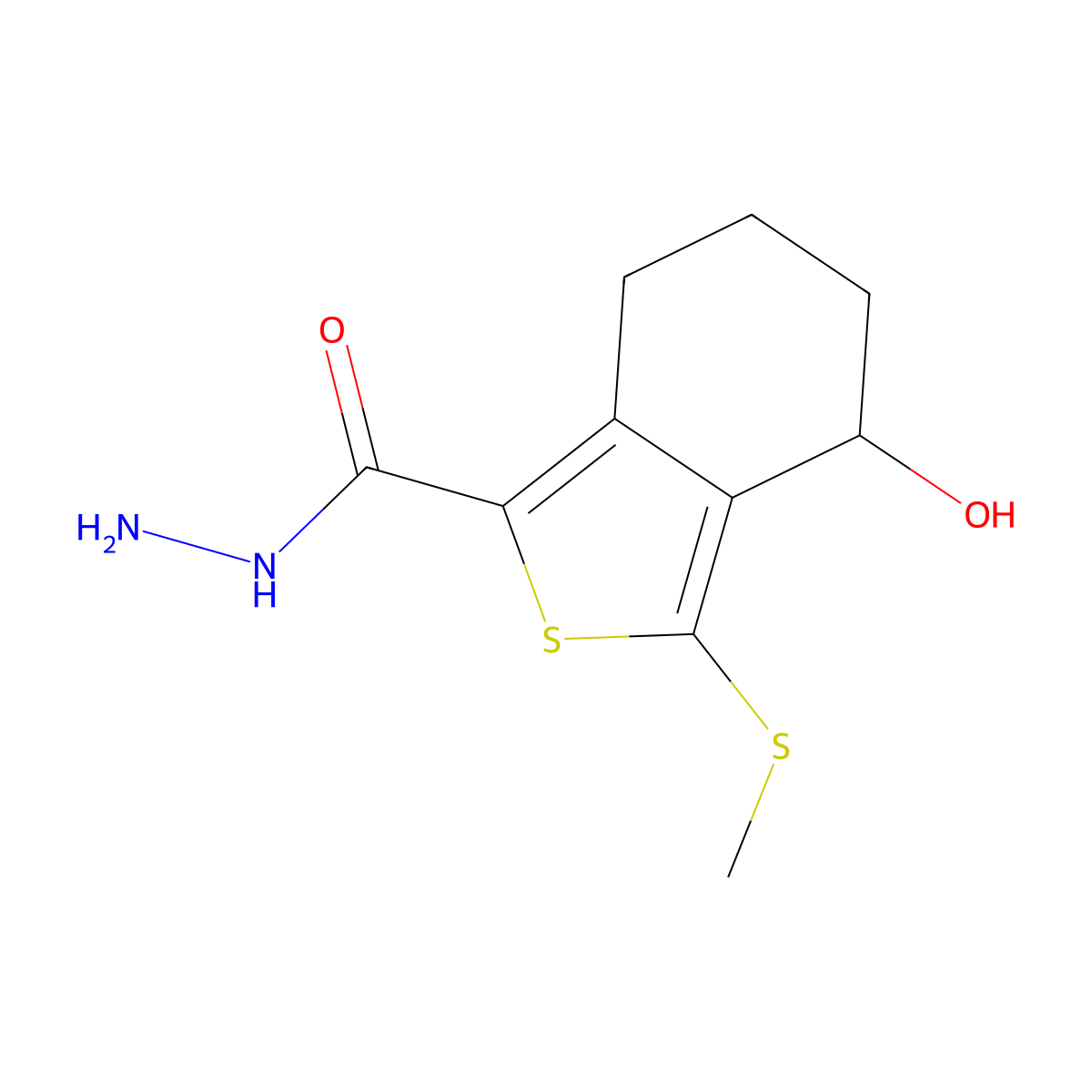 4-Hydroxy-3-methylsulfanyl-4,5,6,7-tetrahydro-2-benzothiophene-1-carbohydrazide molecular structure, CAS 172516-38-0